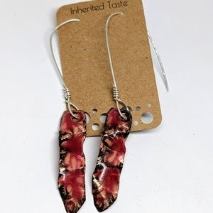 Long, Thin Enameled Dangle Earrings OOAK